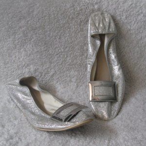 Bertlyn Foldable Travel Silver Flats with Buckle